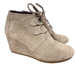 Toms Kala Womens Suede Beige Leather Lace Up Wedge Ankle Boots Booties Shoes 7